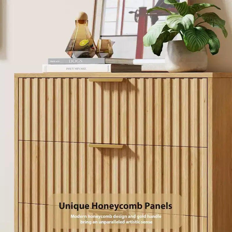 3 Drawer Dresser for Bedroom, Fluted Modern Nightstand, Chest of Drawers, Wooden Dresser Organizer, Side Table for Living Room, Hallway