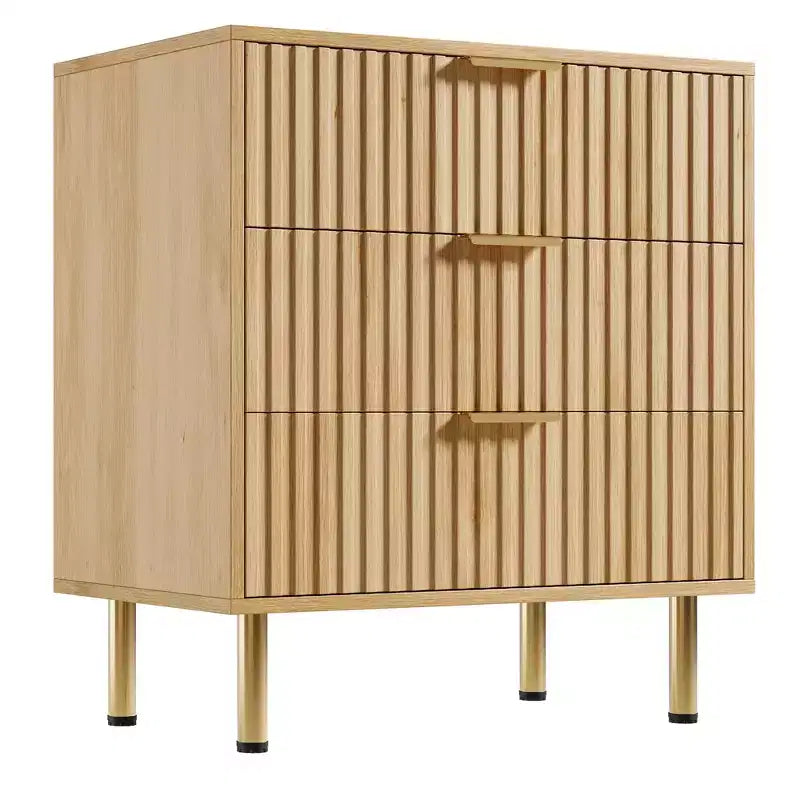 3 Drawer Dresser for Bedroom, Fluted Modern Nightstand, Chest of Drawers, Wooden Dresser Organizer, Side Table for Living Room, Hallway