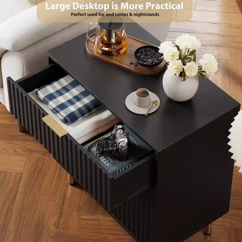 3 Drawer Dresser for Bedroom, Fluted Modern Nightstand, Chest of Drawers, Wooden Dresser Organizer, Side Table for Living Room, Hallway