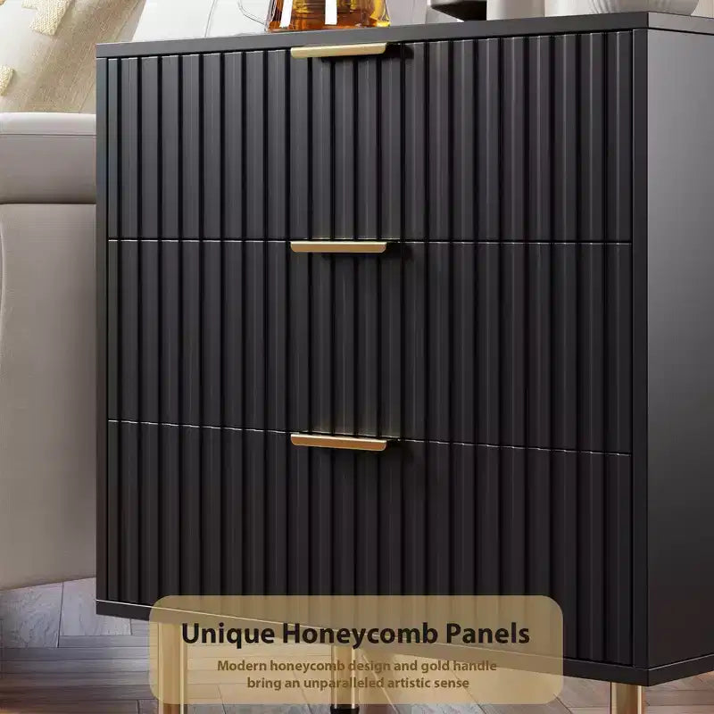 3 Drawer Dresser for Bedroom, Fluted Modern Nightstand, Chest of Drawers, Wooden Dresser Organizer, Side Table for Living Room, Hallway