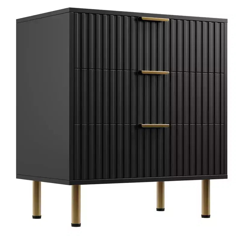 3 Drawer Dresser for Bedroom, Fluted Modern Nightstand, Chest of Drawers, Wooden Dresser Organizer, Side Table for Living Room, Hallway