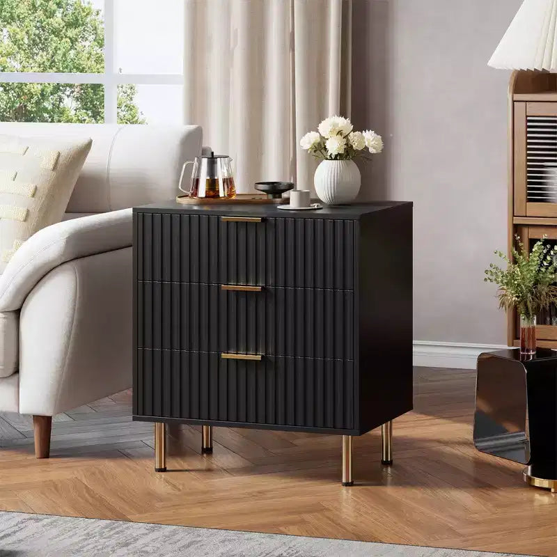 3 Drawer Dresser for Bedroom, Fluted Modern Nightstand, Chest of Drawers, Wooden Dresser Organizer, Side Table for Living Room, Hallway
