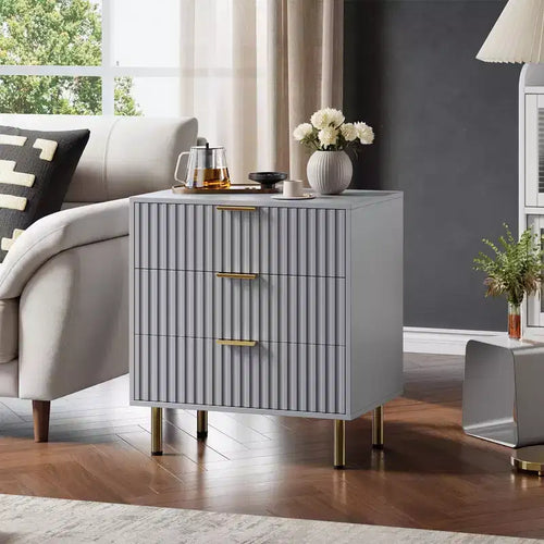3 Drawer Dresser for Bedroom, Fluted Modern Nightstand, Chest of Drawers, Wooden Dresser Organizer, Side Table for Living Room, Hallway