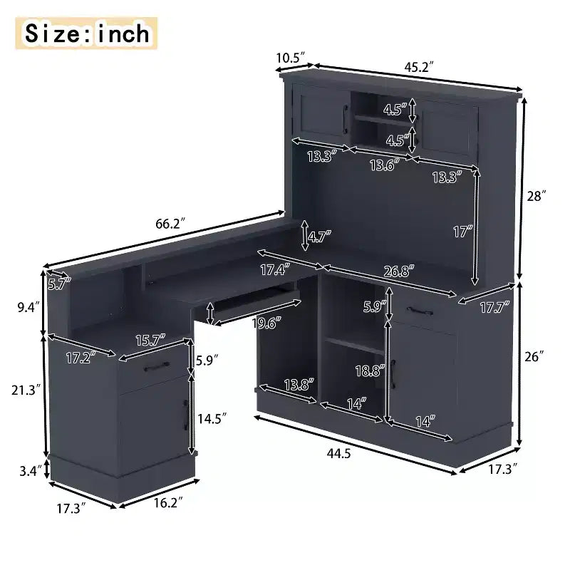 TUYOHW 76.7 L-Shaped Computer Desk,Writing Desk with Outlet,Drawers & Bookshelf,Modern Corner Desk with Storage for Gaming,Study,Home Office
