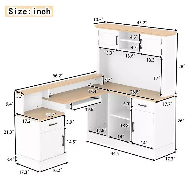 TUYOHW 76.7 L-Shaped Computer Desk,Writing Desk with Outlet,Drawers & Bookshelf,Modern Corner Desk with Storage for Gaming,Study,Home Office