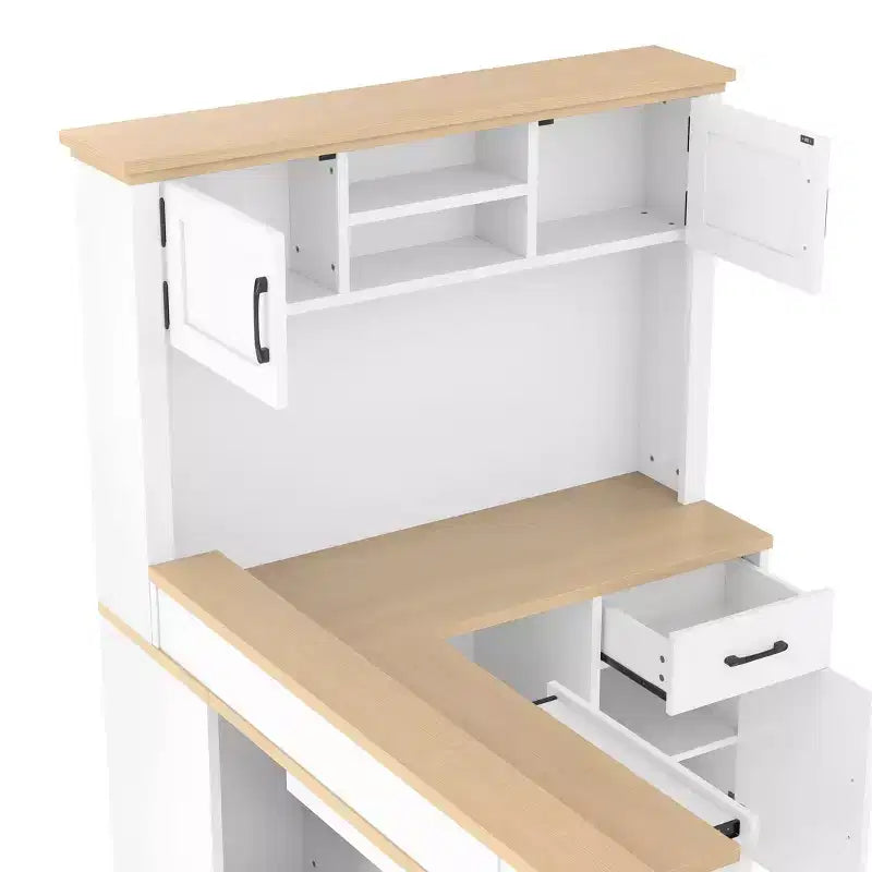 TUYOHW 76.7 L-Shaped Computer Desk,Writing Desk with Outlet,Drawers & Bookshelf,Modern Corner Desk with Storage for Gaming,Study,Home Office