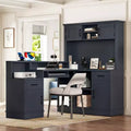 TUYOHW 76.7 L-Shaped Computer Desk,Writing Desk with Outlet,Drawers & Bookshelf,Modern Corner Desk with Storage for Gaming,Study,Home Office
