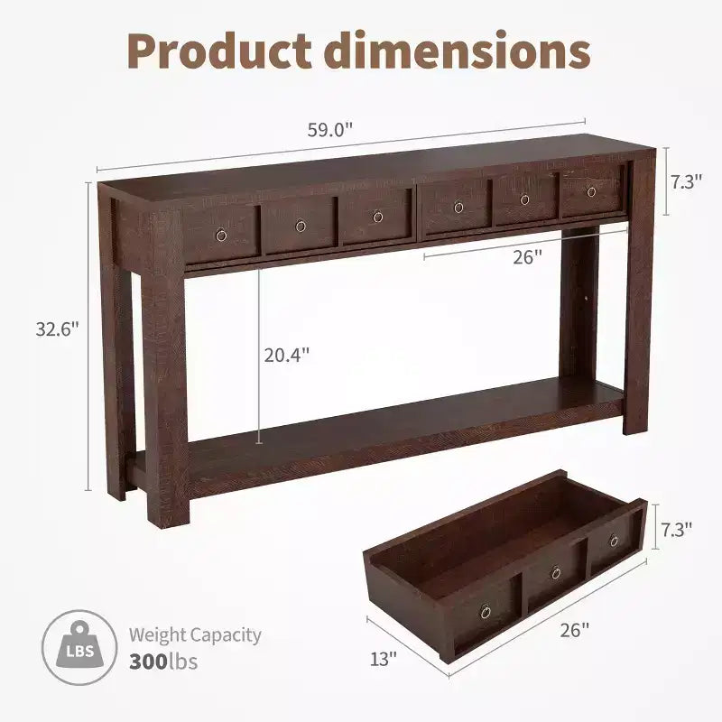 59'' Farmhouse Console Table, Wooden Entryway Table with 2 Drawers & 2-Tier Open Storage Shelf, Sturdy l-Shape Legs, Scratch-Resistant MDF