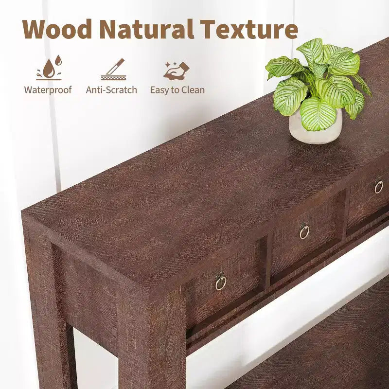 59'' Farmhouse Console Table, Wooden Entryway Table with 2 Drawers & 2-Tier Open Storage Shelf, Sturdy l-Shape Legs, Scratch-Resistant MDF