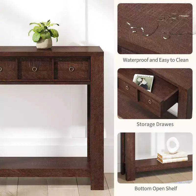 59'' Farmhouse Console Table, Wooden Entryway Table with 2 Drawers & 2-Tier Open Storage Shelf, Sturdy l-Shape Legs, Scratch-Resistant MDF