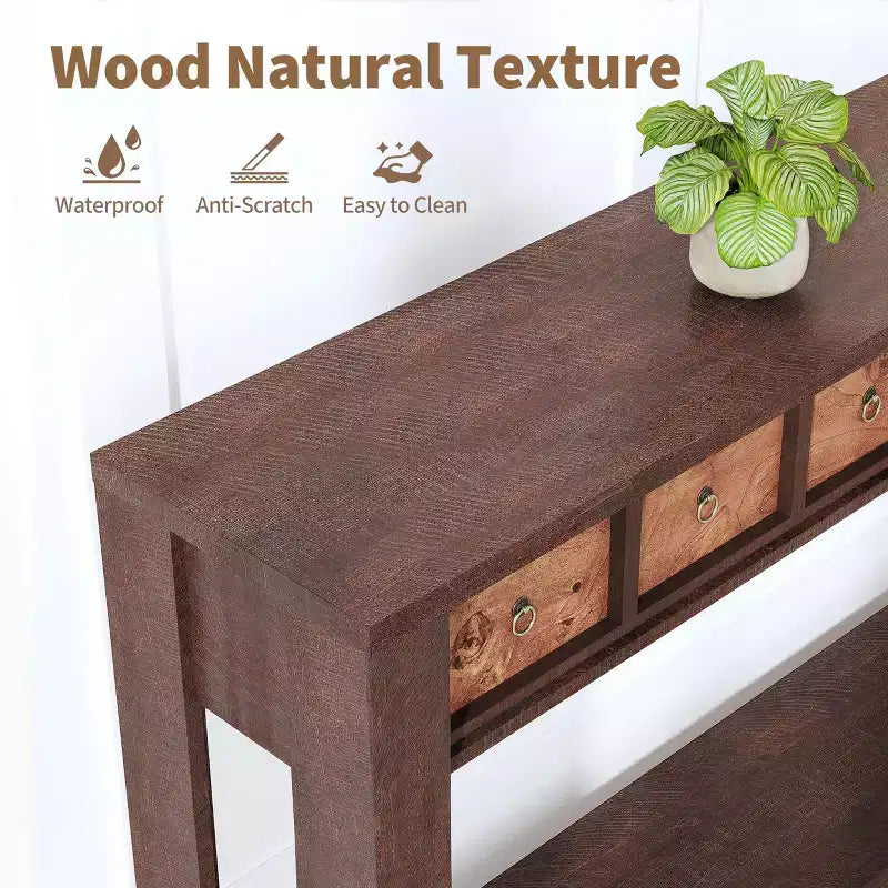 59'' Farmhouse Console Table, Wooden Entryway Table with 2 Drawers & 2-Tier Open Storage Shelf, Sturdy l-Shape Legs, Scratch-Resistant MDF