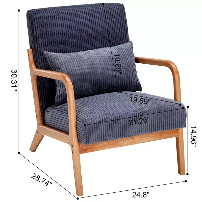 Mid-Century Modern Accent Chair Arm Chair Living Room Chairs with Pillow Upholstered Reading Chair with Solid Wood Frame & Living Room Bedroom Balcony