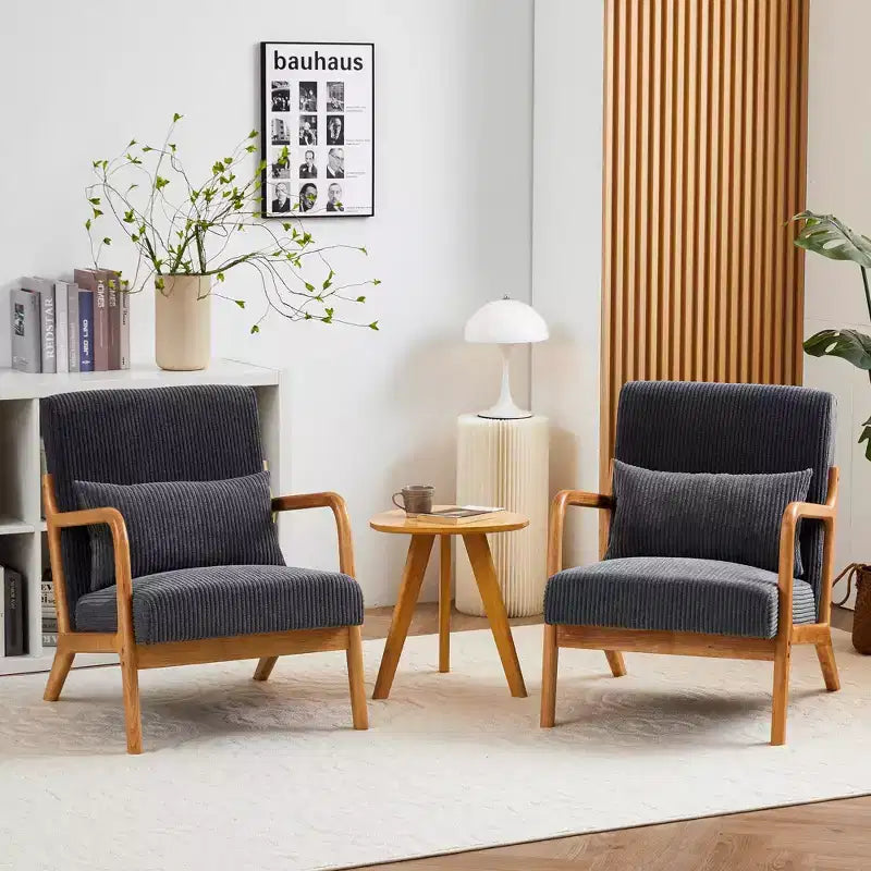 Mid-Century Modern Accent Chair Arm Chair Living Room Chairs with Pillow Upholstered Reading Chair with Solid Wood Frame & Living Room Bedroom Balcony