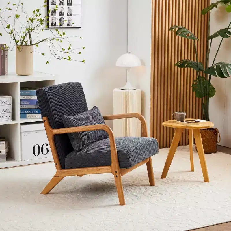 Mid-Century Modern Accent Chair Arm Chair Living Room Chairs with Pillow Upholstered Reading Chair with Solid Wood Frame & Living Room Bedroom Balcony