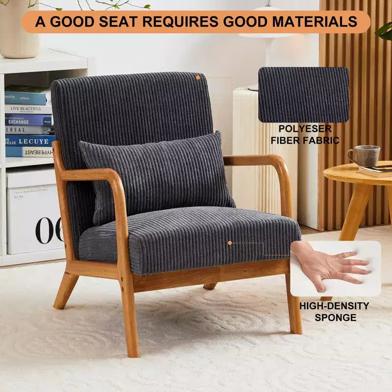 Mid-Century Modern Accent Chair Arm Chair Living Room Chairs with Pillow Upholstered Reading Chair with Solid Wood Frame & Living Room Bedroom Balcony