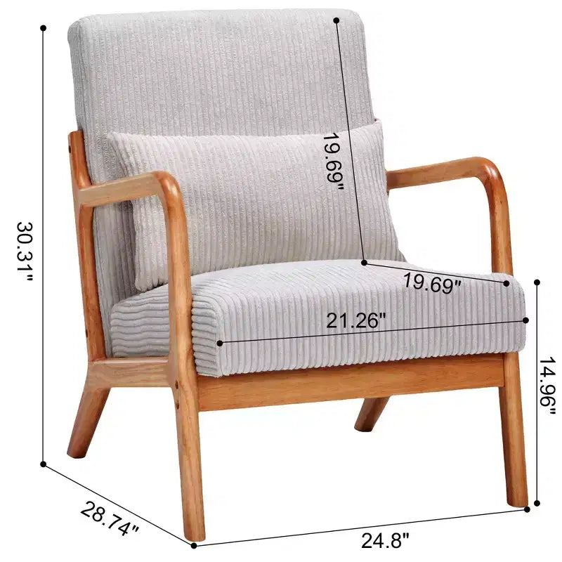 Mid-Century Modern Accent Chair Arm Chair Living Room Chairs with Pillow Upholstered Reading Chair with Solid Wood Frame & Living Room Bedroom Balcony