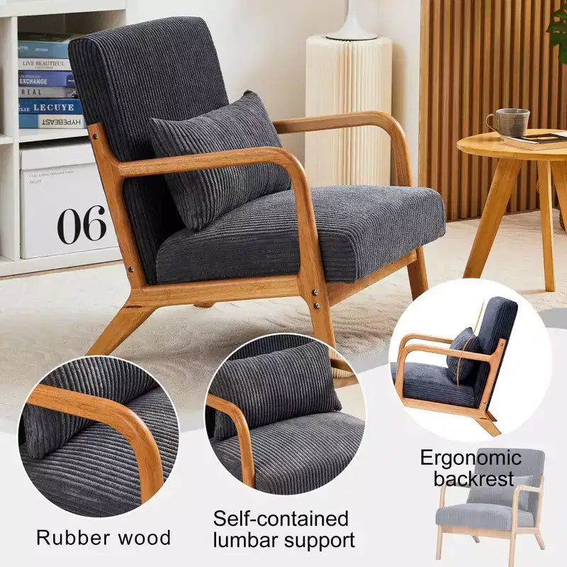 Mid-Century Modern Accent Chair Arm Chair Living Room Chairs with Pillow Upholstered Reading Chair with Solid Wood Frame & Living Room Bedroom Balcony
