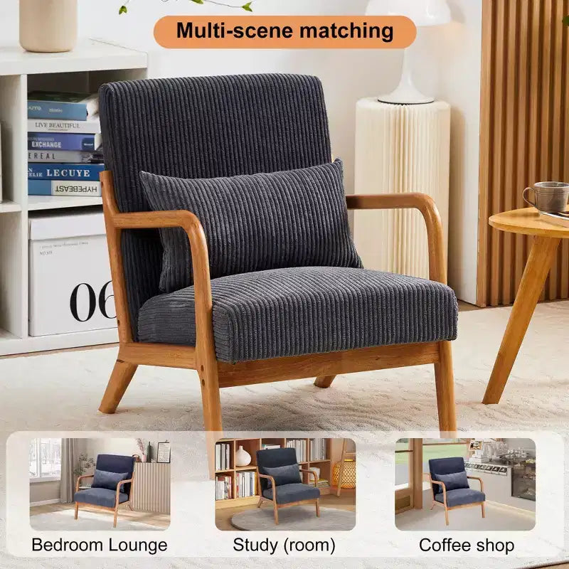 Mid-Century Modern Accent Chair Arm Chair Living Room Chairs with Pillow Upholstered Reading Chair with Solid Wood Frame & Living Room Bedroom Balcony