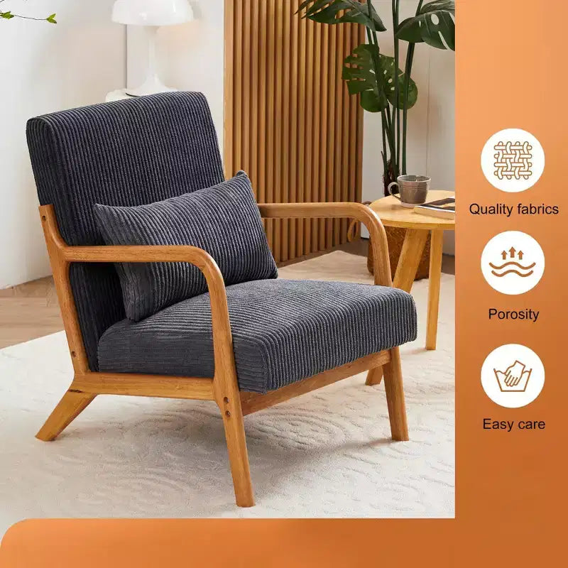 Mid-Century Modern Accent Chair Arm Chair Living Room Chairs with Pillow Upholstered Reading Chair with Solid Wood Frame & Living Room Bedroom Balcony