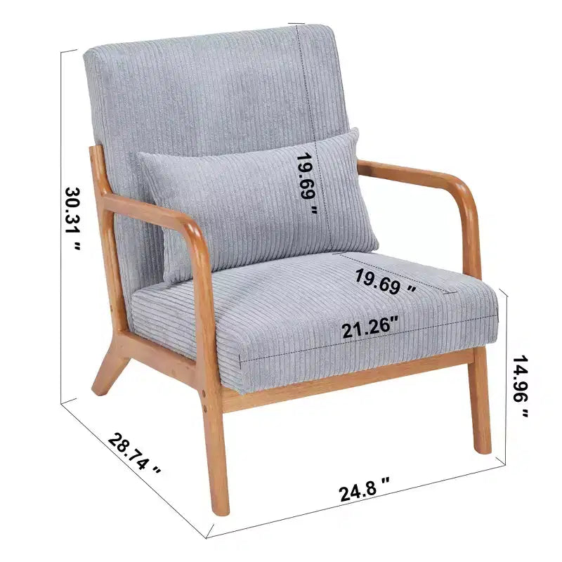 Mid-Century Modern Accent Chair Arm Chair Living Room Chairs with Pillow Upholstered Reading Chair with Solid Wood Frame & Living Room Bedroom Balcony