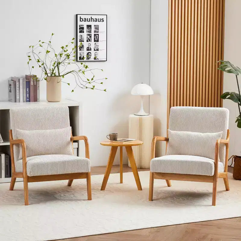 Mid-Century Modern Accent Chair Arm Chair Living Room Chairs with Pillow Upholstered Reading Chair with Solid Wood Frame & Living Room Bedroom Balcony