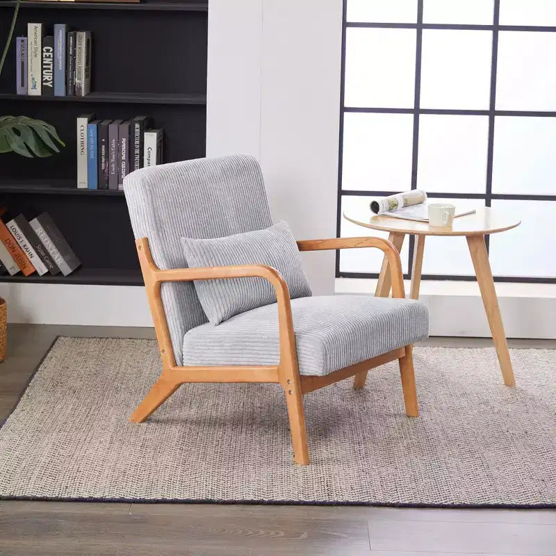Mid-Century Modern Accent Chair Arm Chair Living Room Chairs with Pillow Upholstered Reading Chair with Solid Wood Frame & Living Room Bedroom Balcony