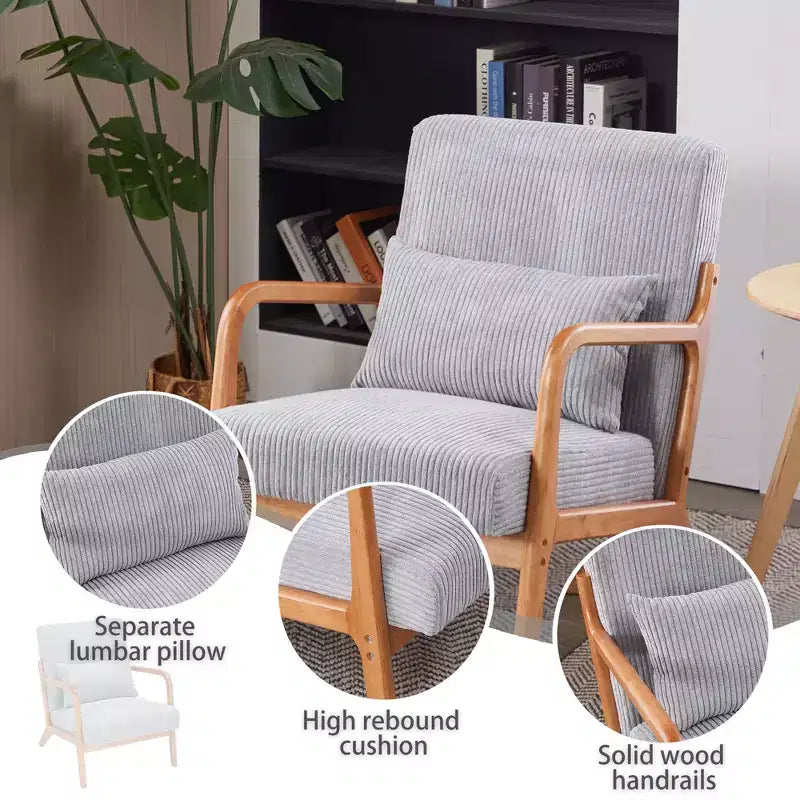Mid-Century Modern Accent Chair Arm Chair Living Room Chairs with Pillow Upholstered Reading Chair with Solid Wood Frame & Living Room Bedroom Balcony