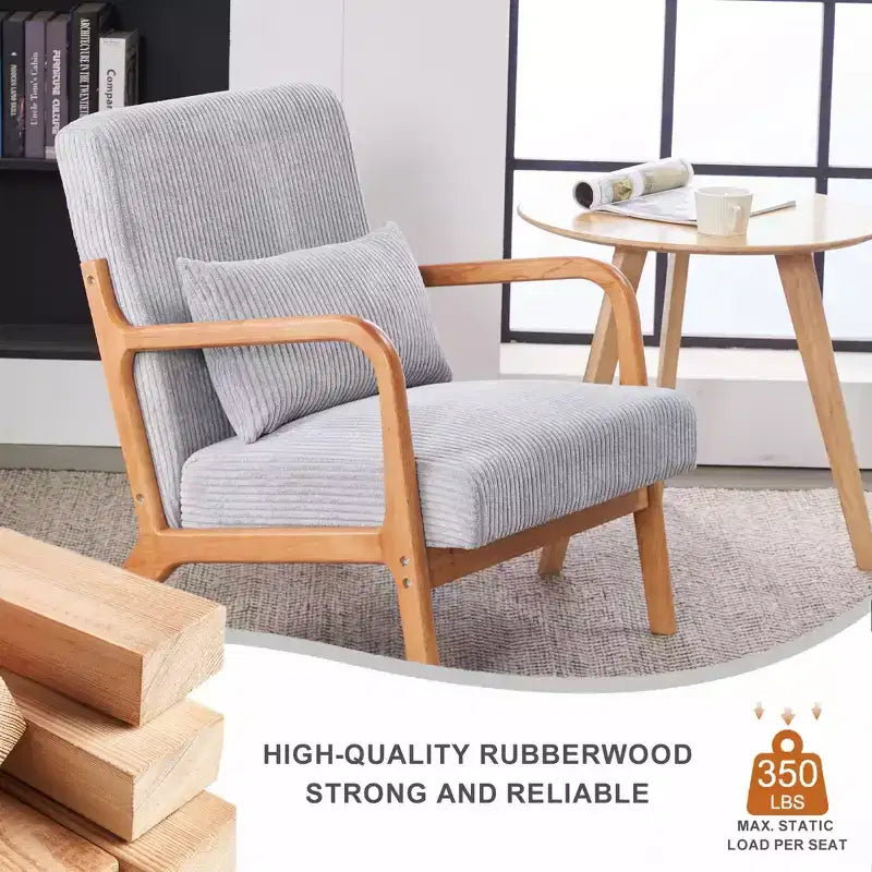 Mid-Century Modern Accent Chair Arm Chair Living Room Chairs with Pillow Upholstered Reading Chair with Solid Wood Frame & Living Room Bedroom Balcony
