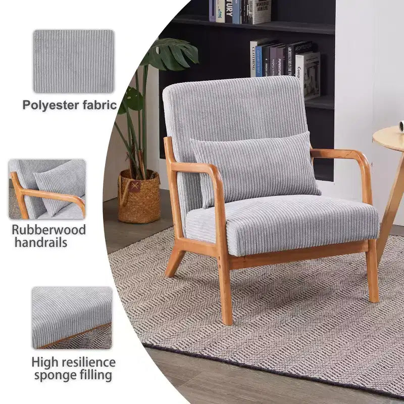 Mid-Century Modern Accent Chair Arm Chair Living Room Chairs with Pillow Upholstered Reading Chair with Solid Wood Frame & Living Room Bedroom Balcony