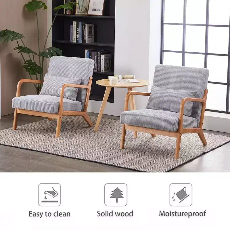 Mid-Century Modern Accent Chair Arm Chair Living Room Chairs with Pillow Upholstered Reading Chair with Solid Wood Frame & Living Room Bedroom Balcony