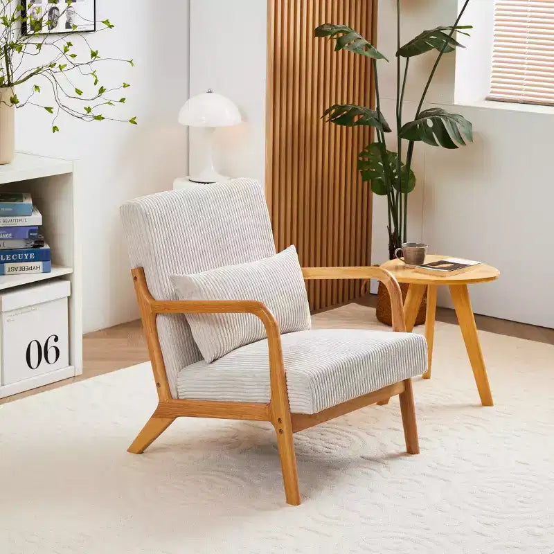 Mid-Century Modern Accent Chair Arm Chair Living Room Chairs with Pillow Upholstered Reading Chair with Solid Wood Frame & Living Room Bedroom Balcony
