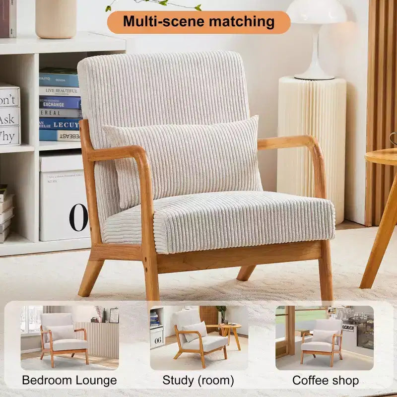 Mid-Century Modern Accent Chair Arm Chair Living Room Chairs with Pillow Upholstered Reading Chair with Solid Wood Frame & Living Room Bedroom Balcony