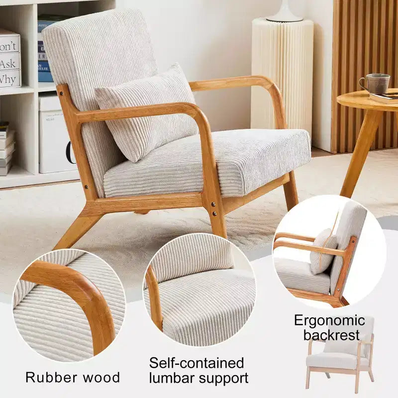 Mid-Century Modern Accent Chair Arm Chair Living Room Chairs with Pillow Upholstered Reading Chair with Solid Wood Frame & Living Room Bedroom Balcony
