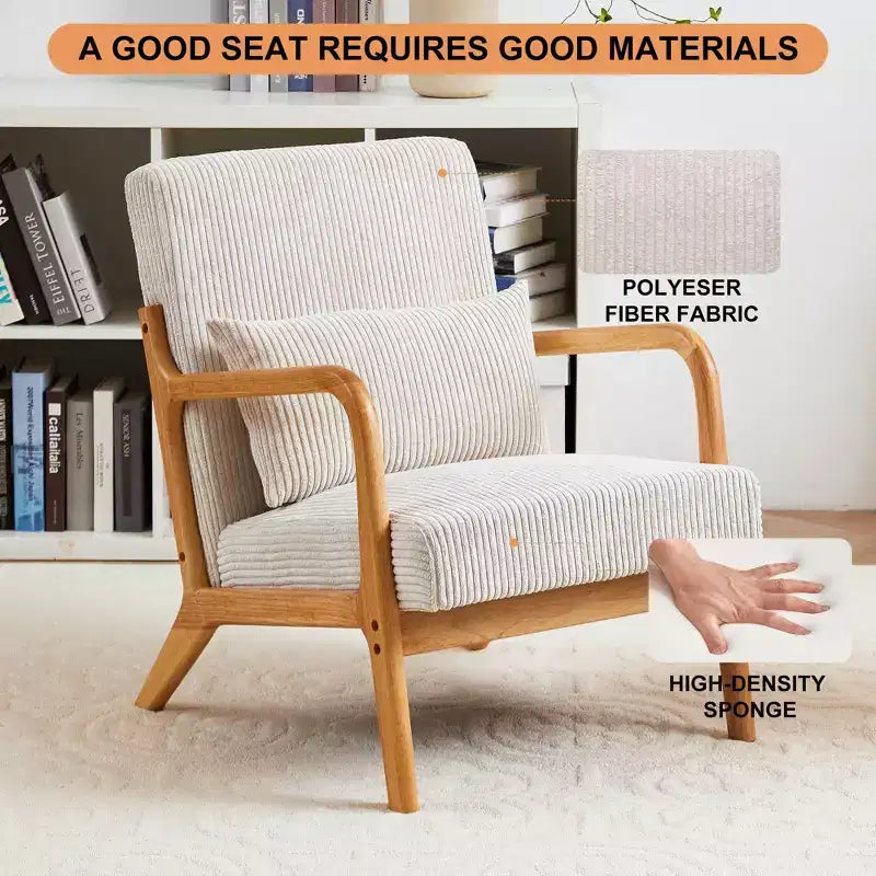 Mid-Century Modern Accent Chair Arm Chair Living Room Chairs with Pillow Upholstered Reading Chair with Solid Wood Frame & Living Room Bedroom Balcony