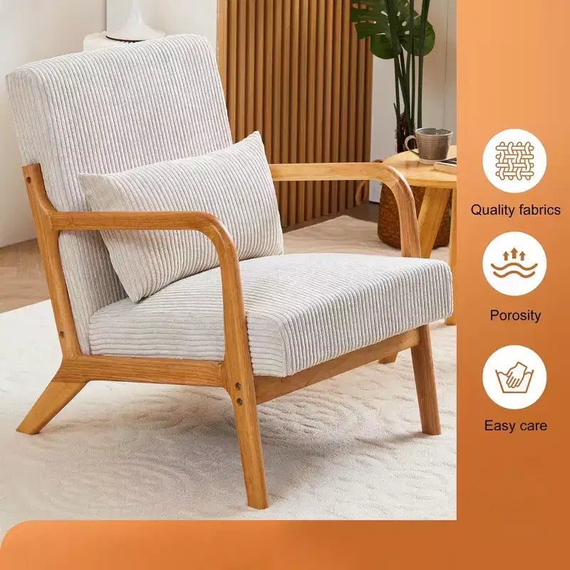 Mid-Century Modern Accent Chair Arm Chair Living Room Chairs with Pillow Upholstered Reading Chair with Solid Wood Frame & Living Room Bedroom Balcony