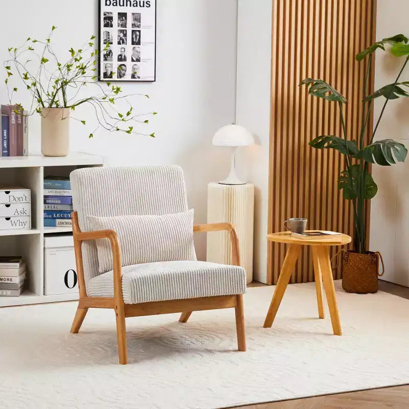 Mid-Century Modern Accent Chair Arm Chair Living Room Chairs with Pillow Upholstered Reading Chair with Solid Wood Frame & Living Room Bedroom Balcony