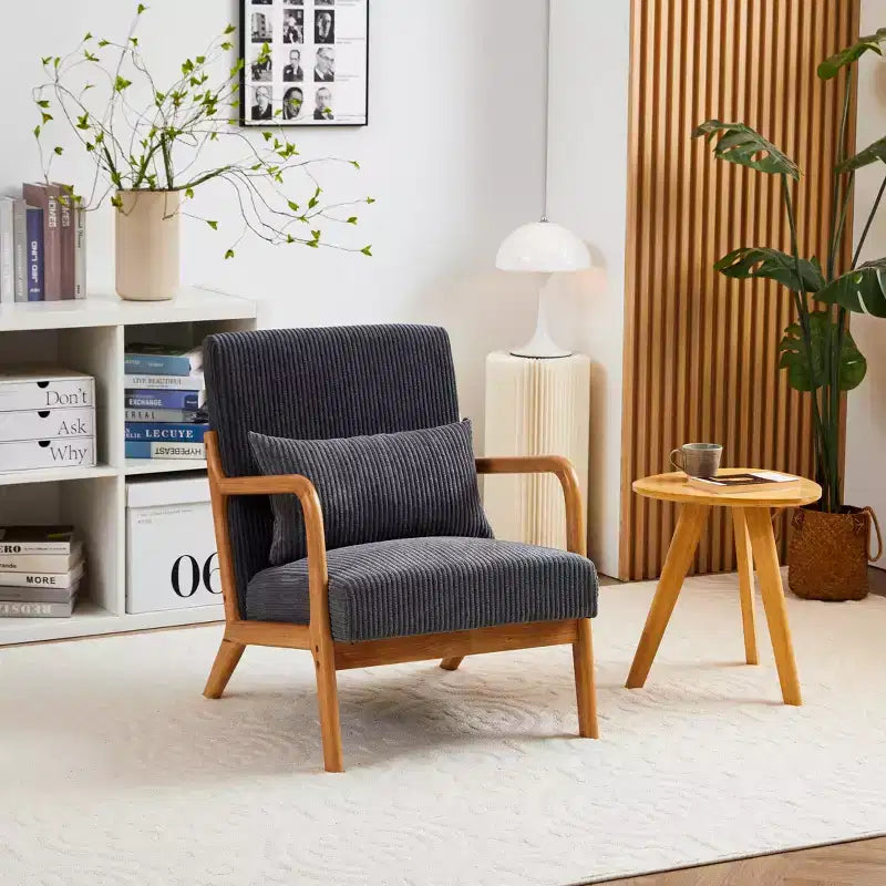 Mid-Century Modern Accent Chair Arm Chair Living Room Chairs with Pillow Upholstered Reading Chair with Solid Wood Frame & Living Room Bedroom Balcony