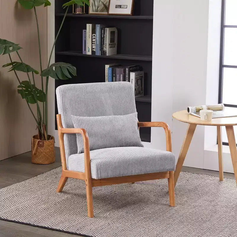 Mid-Century Modern Accent Chair Arm Chair Living Room Chairs with Pillow Upholstered Reading Chair with Solid Wood Frame & Living Room Bedroom Balcony