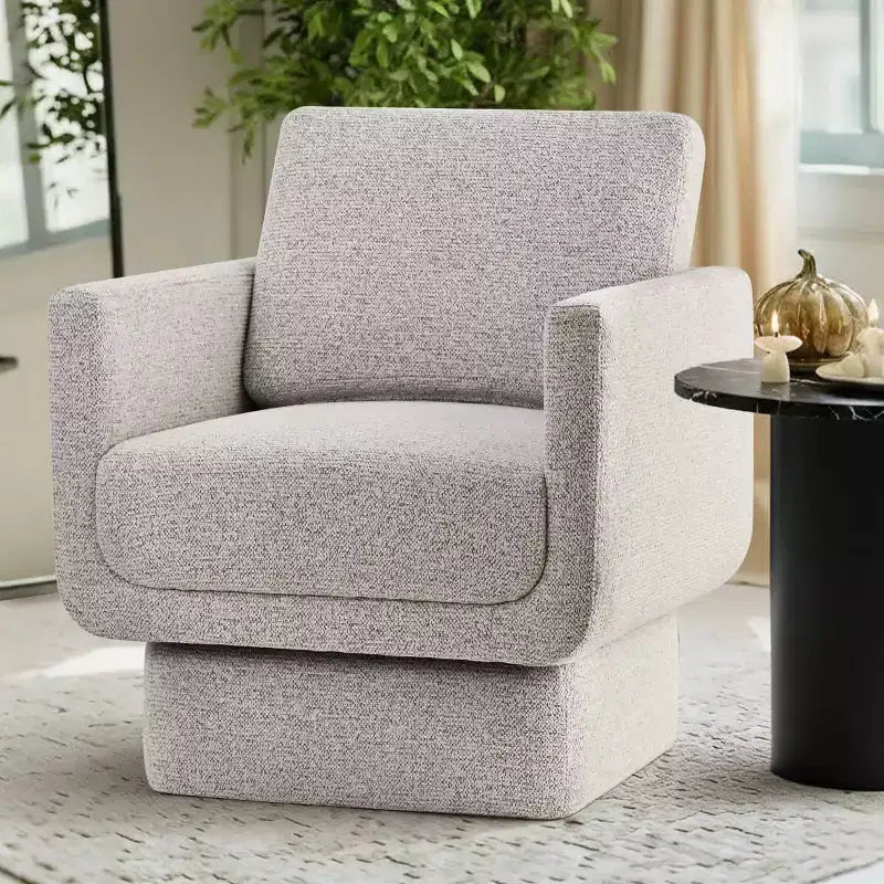 Modern Beige Chenille Swivel Accent Club Chair, 27 Wide Upholstered Square Armchair with 6.5 Thick Seat Cushion - Panipeachy