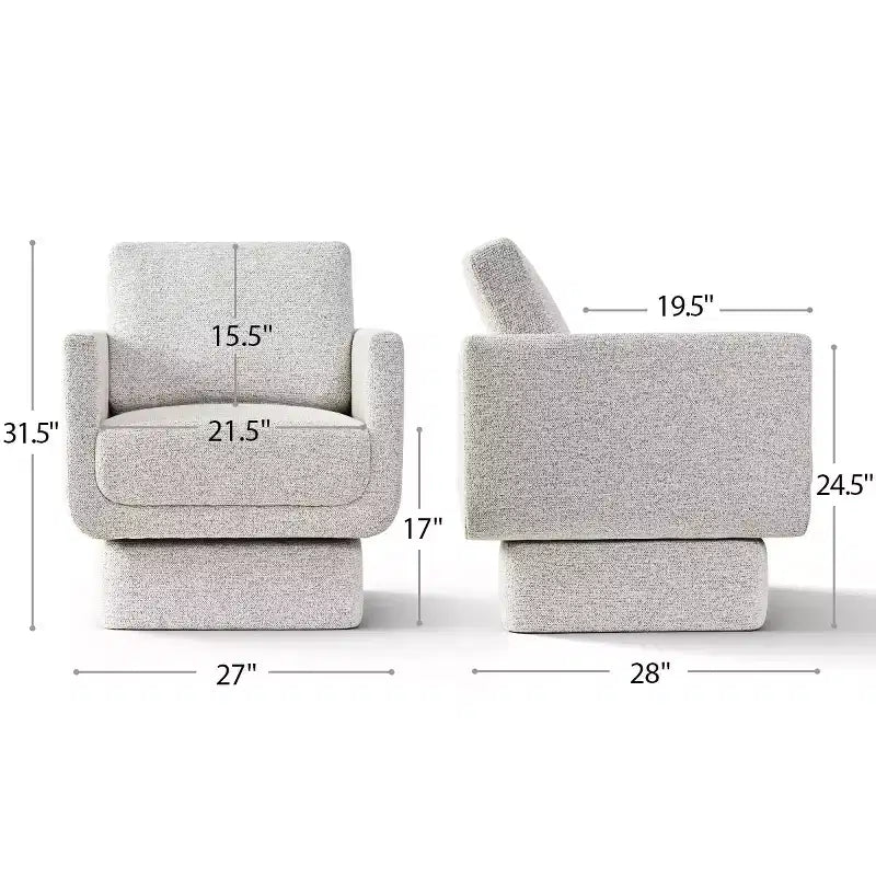 Modern Beige Chenille Swivel Accent Club Chair, 27 Wide Upholstered Square Armchair with 6.5 Thick Seat Cushion - Panipeachy