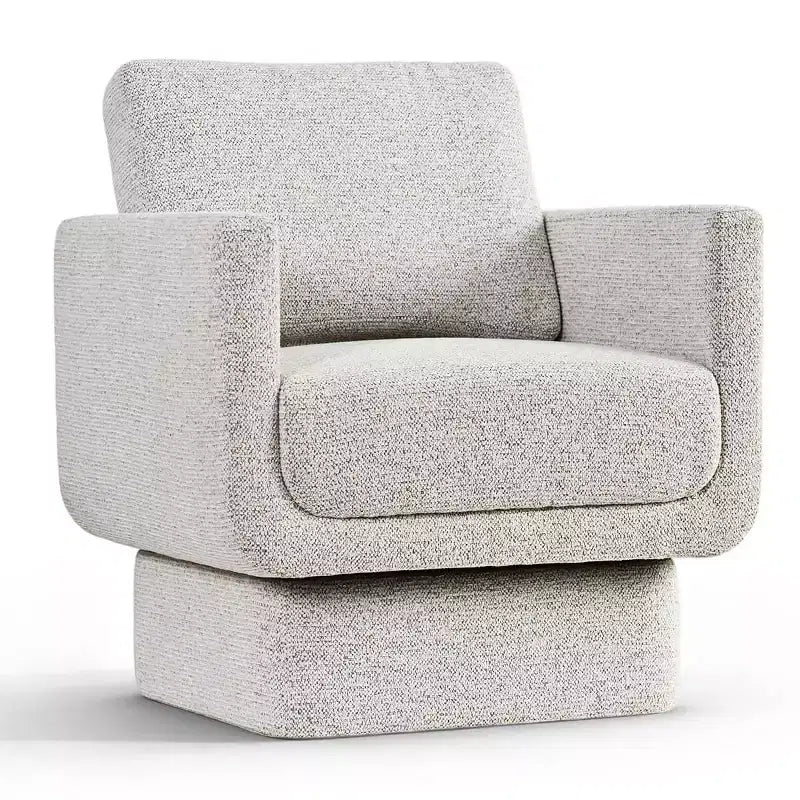 Modern Beige Chenille Swivel Accent Club Chair, 27 Wide Upholstered Square Armchair with 6.5 Thick Seat Cushion - Panipeachy