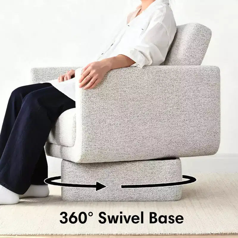 Modern Beige Chenille Swivel Accent Club Chair, 27 Wide Upholstered Square Armchair with 6.5 Thick Seat Cushion - Panipeachy