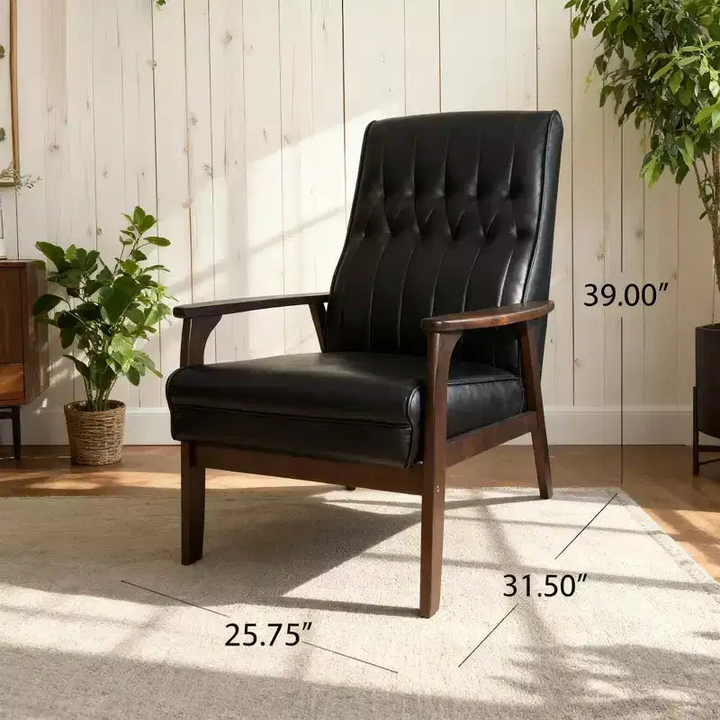 Mid Century Modern Upholstered Accent Chair, Matte Black Faux Leather