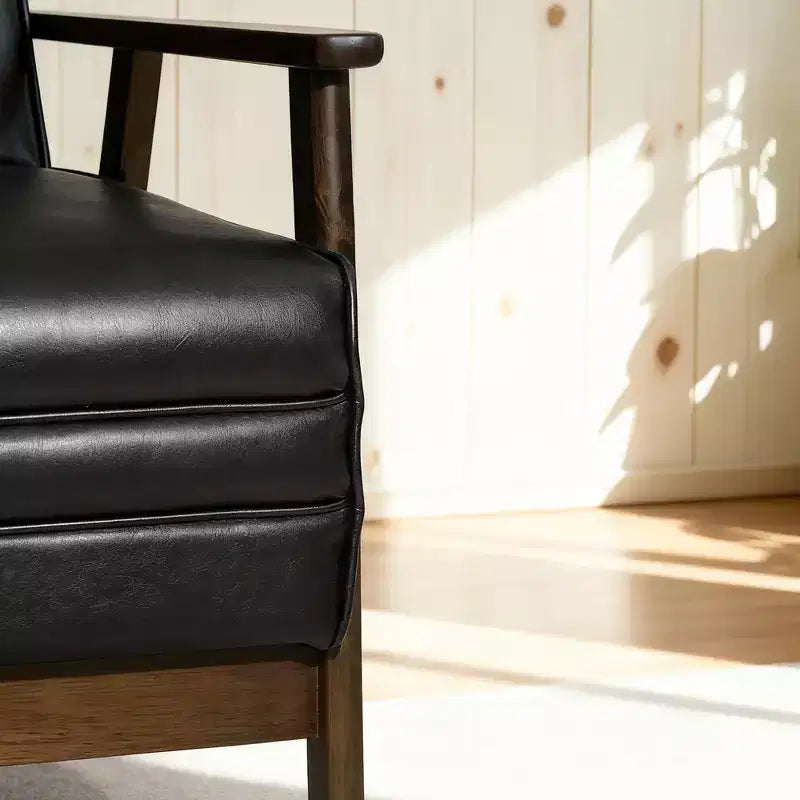Mid Century Modern Upholstered Accent Chair, Matte Black Faux Leather