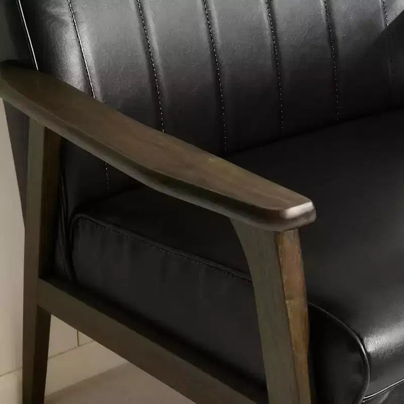 Mid Century Modern Upholstered Accent Chair, Matte Black Faux Leather