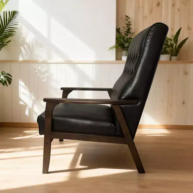 Mid Century Modern Upholstered Accent Chair, Matte Black Faux Leather