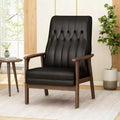 Mid Century Modern Upholstered Accent Chair, Matte Black Faux Leather