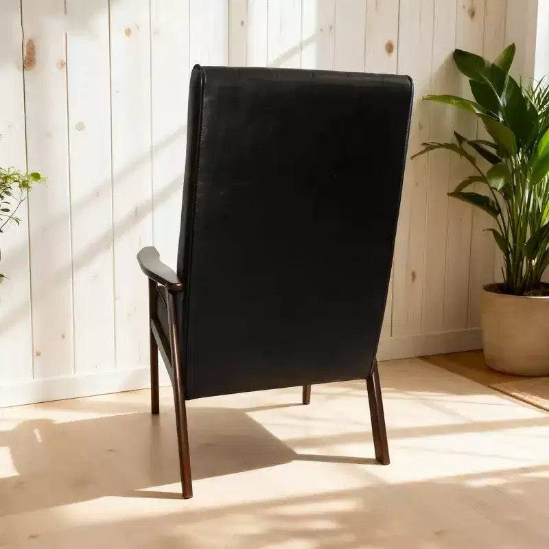 Mid Century Modern Upholstered Accent Chair, Matte Black Faux Leather