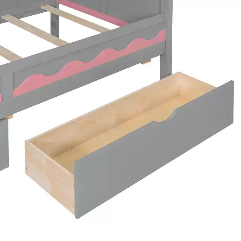 Twin Over Twin Bunk Bed Playful Kids House Bed with LED Lights, Storage Drawers & Staircase - ModernLuxe
