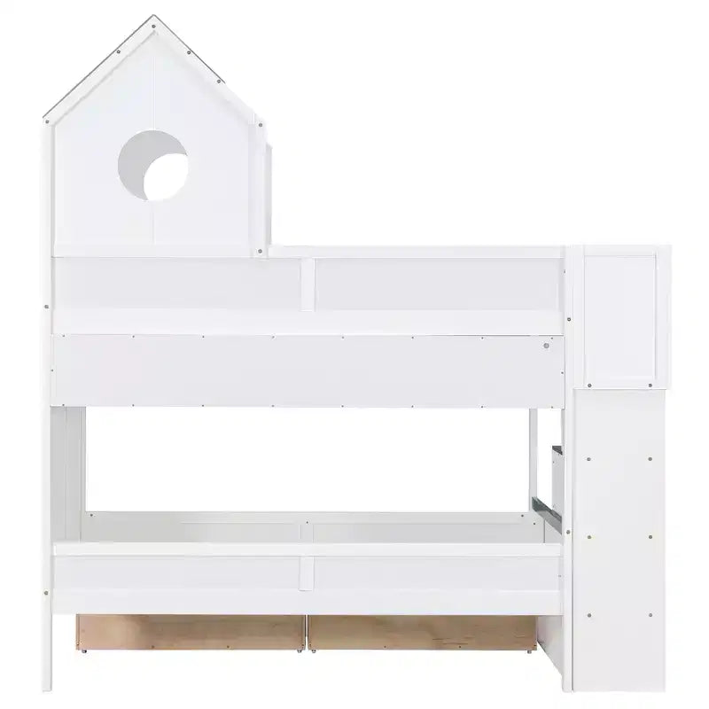 Twin Over Twin Bunk Bed Playful Kids House Bed with LED Lights, Storage Drawers & Staircase - ModernLuxe